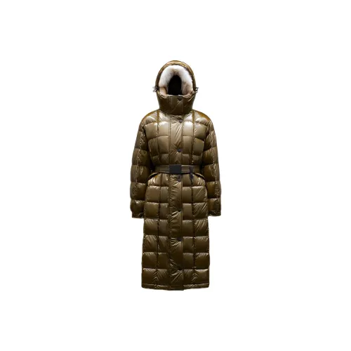 Moncler FW21 Пуховик Однотонный С капюшоном Женские Армейский зеленый MID Длина Пуховик Женские Армейский зеленый