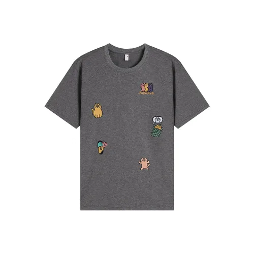 POPWAVE Серый Мультяшный Вышивка Короткий Рукав Унисекс Футболка
