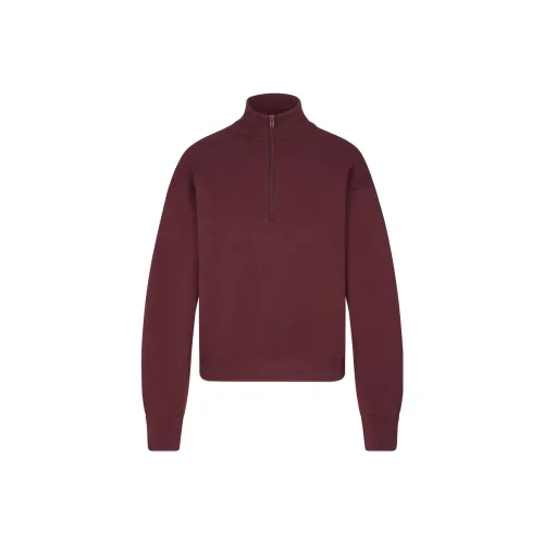 SKIMS Cotton Fleece Classic Quarter Zip Pullover Sweatshirt Women's OXBLOOD Fuchsia SKIMS Хлопок Флис Классический Четверть-Зип Пуловер Толстовка Женские OXBLOOD Фуксия