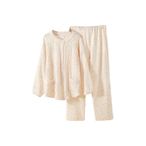 FARO Pajama Комплект Женский Бежевый Бабочка Маленький Цветок