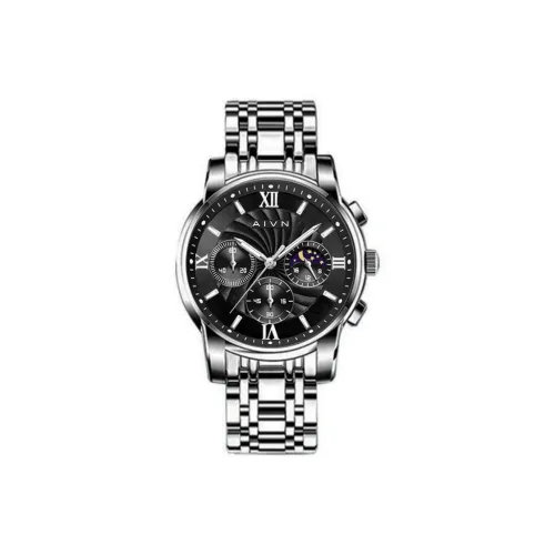 AIVN Sun Moon Star Collection Кварцевый механизм Стальной ремешок Часы Мужские Черный циферблат