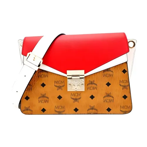 MCM Visetos Холст и Кожа Сумка через плечо Средняя Женская Красно-коричневый Коньяк
