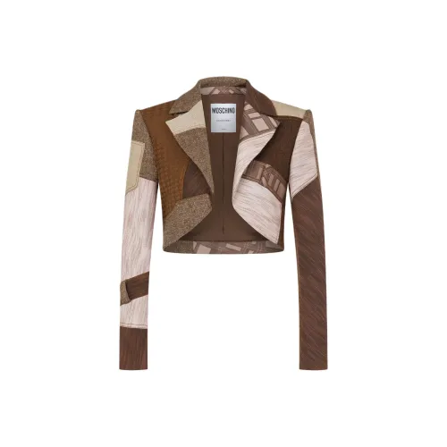 MOSCHINO Пэчворк Шерсть Болеро Куртка Куртки и Пальто Женские Коричневый