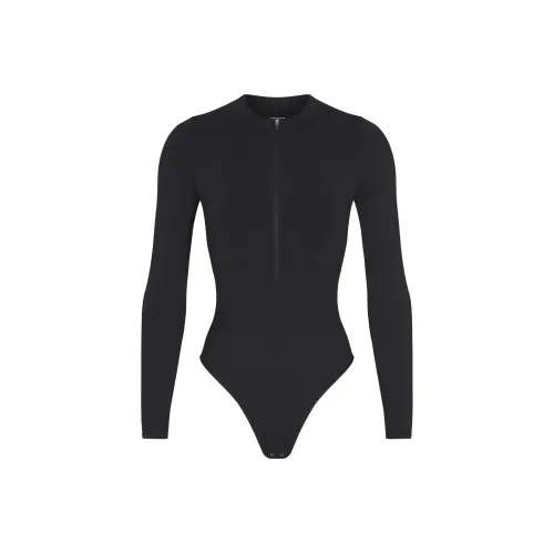 SKIMS Тень Нейлон ZIP Передняя часть Длинный рукав Комбинезон Bodysuit Женский Onyx Onyx