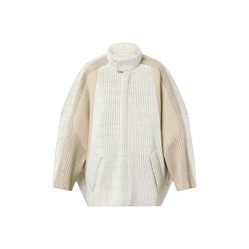 LOUIS VUITTON Полоска Quilted Яйцо Пальто Куртки Пальто Женские Бежевый