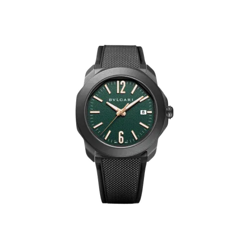 BVLGARI Octo Roma Часы Корпус Из Нержавеющей Стали С Покрытием DLC, Зеленый Циферблат Clous De Paris