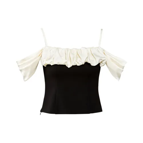 TAMMY TANGS Топ на бретелях Женский Абрикос Черный Многоцветный