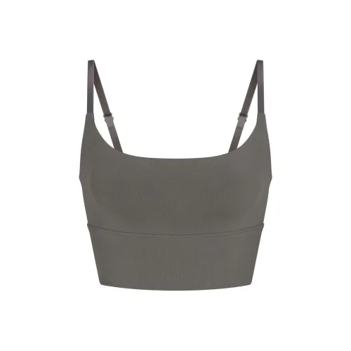 SKIMS Тень Нейлон Укороченный Топ CAMI с бретелями Женские Металлический Бронза