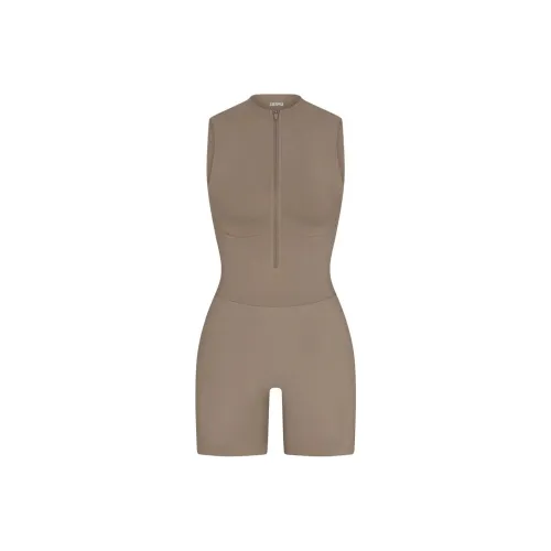 SKIMS Тень Нейлон ZIP Передняя часть Комбинезон ONESIE Женские Трюфель TRUFFLE