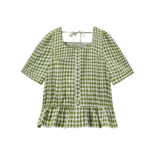 EICHITOO Шифон Рубашка Женская Средняя Зеленая Клетка