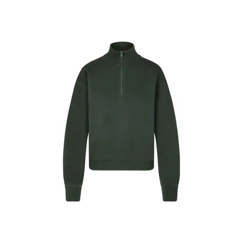 SKIMS Хлопок Флис Классический Quarter Zip Пуловер Толстовка Женские Ель Ель