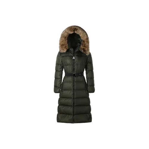 Moncler Однотонный С капюшоном LONG DOWN JACKET Женские Темно-армейский зеленый
