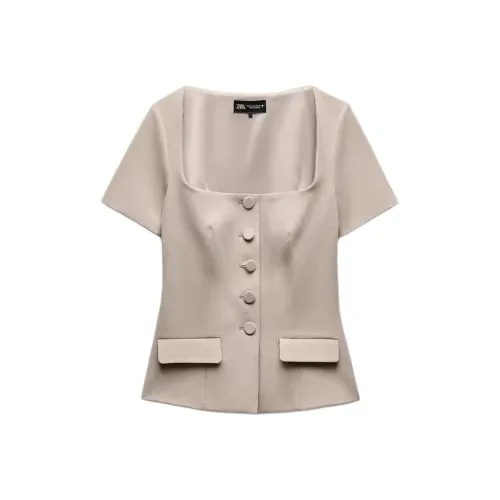 ZARA Стандартная T-рубашка Женская Темно-бежевая