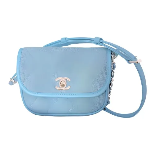 CHANEL Denim Saddle Bag Messenger Bag Shoulder Bag Women's Sky Blue Baby Blue