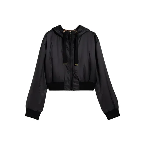 MaxMara Cool Collection С капюшоном Bomber Куртка Водонепроницаемая Холст Куртки Пальто Женские Черный