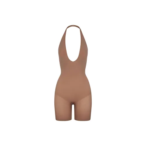 SKIMS Бесшовный Sculpt Deep Plunge Короткий Комбинезон BODYSUIT Женские Sienna Охра