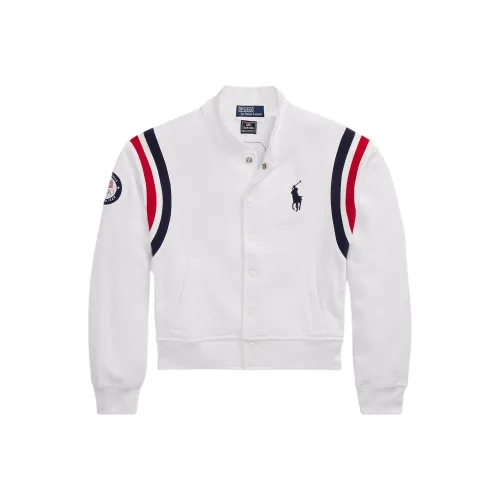 Polo Ralph Lauren Команда Usa Флис Бейсбольная куртка Куртки Пальто Женская Белая