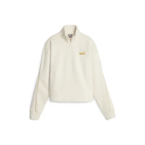 PUMA Essentials+ MINIMAL GOLD Полузастежка Средний воротник Флис Толстовка Женская Белая