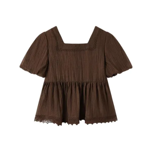 EICHITOO SS24 Шифон Рубашка Женская Темно-Коричневый