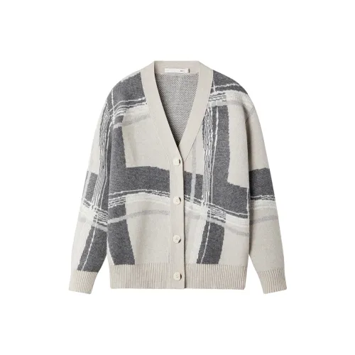 HLA Трикотажная ткань Кардиган Женские Бежево-абрикосовый Клетчатый