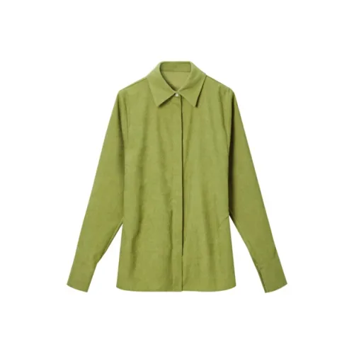 OVV Хаки зеленый Однотонный A5 Женские Рубашки