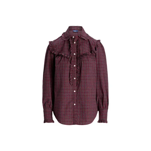 Polo Ralph Lauren Рюш Комбинированный Клетчатый Хлопок Рубашка Женская Красная