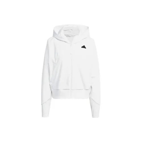 Adidas Z.N.E. Вязаные ткани Full Zip Hoodie Куртки Пальто Женские Белые
