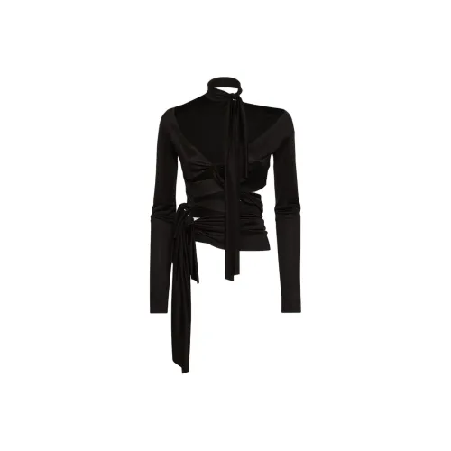 DSQUARED 2 Однотонный без узора Weave Трикотажная ткань Асимметричный Длинный рукав Т-рубашка Женская Черная