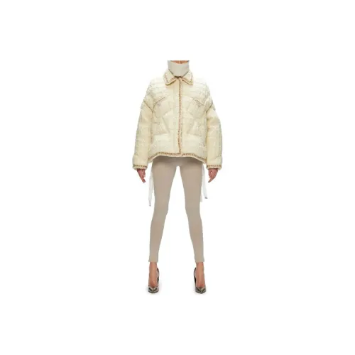 KHRISJOY FW22 Отложной воротник Свободный крой Пуховая куртка Женская Белая