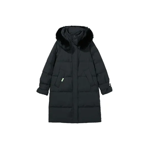 ENBE Однотонный с капюшоном облегающий утолщенный длина MID пуховик женский