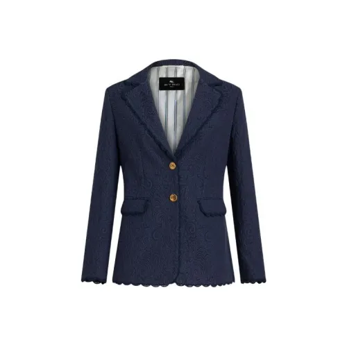 ETRO Пейсли Жаккард Куртка с Кружевными Обрезами Куртки и Пальто Женские Морской Синий