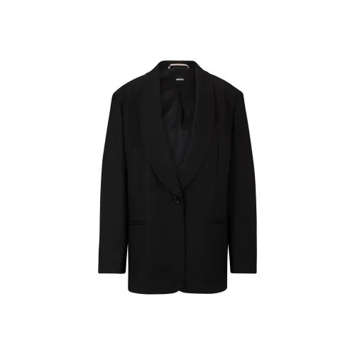 Hugo Boss OVERSIZE Форма Куртка В Новая Шерсть Саржа Куртки Пальто Женские Черный