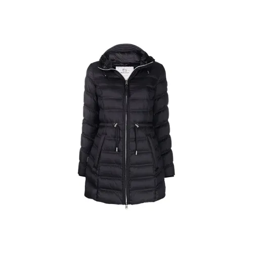 WOOLRICH Однотонный с капюшоном облегающий средней длины пуховик женский черный