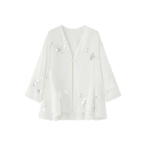 ZHOUMIAO Шифон Рубашка Женская Гардения Белый