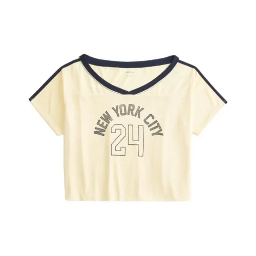 Hollister Т-рубашка с оборванным плечевым рукавом женская желтая