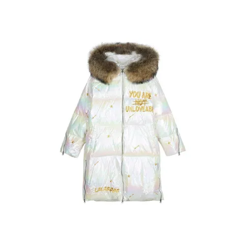 LALABOBO Буква С капюшоном Облегающий Утолщенный Длинный пуховик Женская серебряная