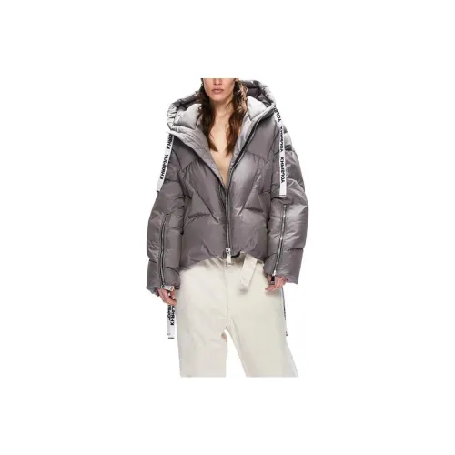KHRISJOY FW22 Однотонный С капюшоном Пуховик Женские Титан