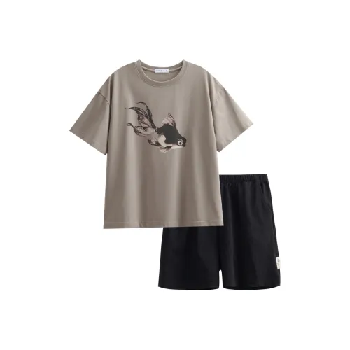 Same Language Пижамный комплект Женские Абрикосовый Серый Мокрый Перо Черный