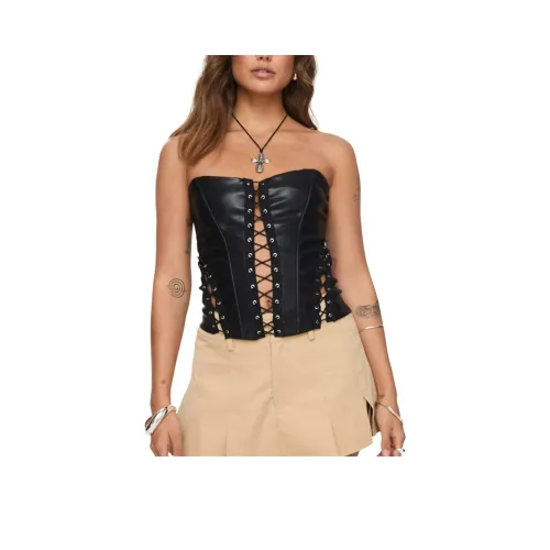 PRINCESS POLLY EMBERLYN Искусственная кожа CORSET Топ Без бретелей Топ Женские Черный Черный