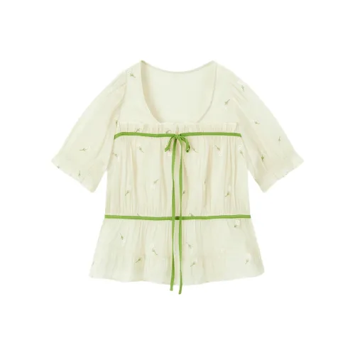 EICHITOO Шифон Рубашка Женская Экрю Узор