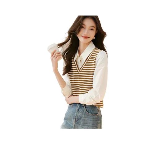 Mo Han Yi Mei Рубашка Женская Желто-Зеленая Полосатая