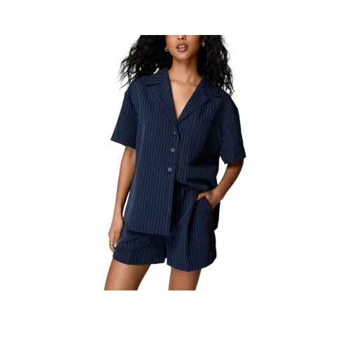 NASTY GAL Полоска Revere Рубашка Женская Морской Синий