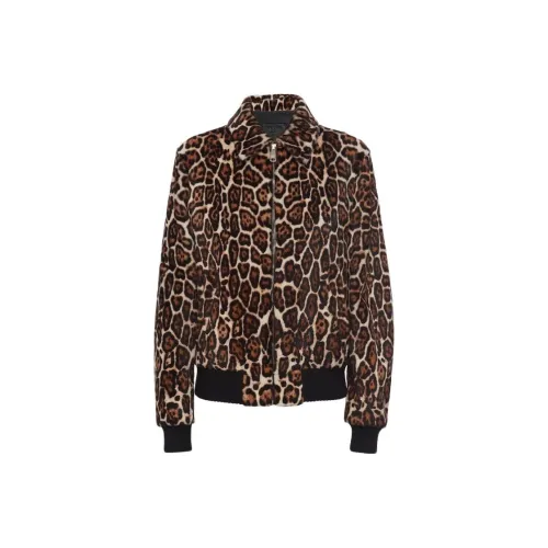 PRADA Printed Shearling Bomber Jacket Куртки и Пальто Женские Темно-коричневый