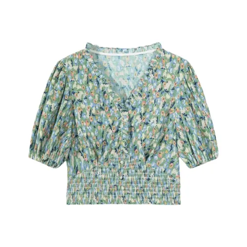 EICHITOO Шифон Рубашка Женская Средняя Зеленая С узором