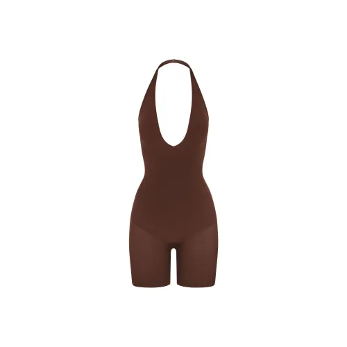 SKIMS Бесшовный Sculpt Deep Plunge Короткий Комбинезон BODYSUIT Женские Какао Какао