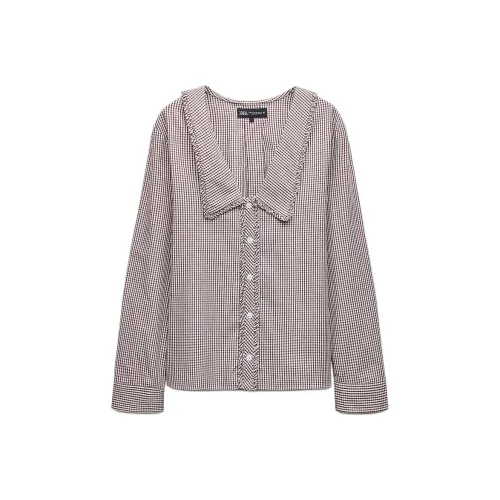 ZARA Trf Коричневый/белый Женские Рубашки