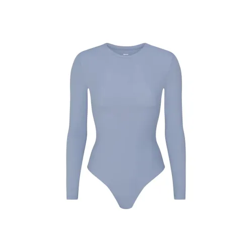 SKIMS Длинный рукав Круглый вырез Комбинезон Женские Синий Серый