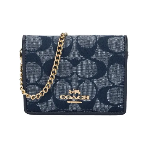 COACH Шамбре с гладкой кожей цепочка кошелек клатч сумка через плечо мини женский джинсовый синий