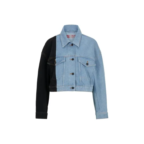 Hugo Boss Relaxed Fit Укороченный Деним Куртка с Контрастной Панелью Куртки и Пальто Женские Синий