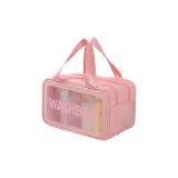 Большая сумка для макияжа, двухслойная, розового цвета